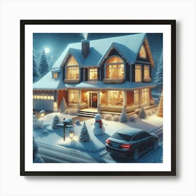 Christmas House At Night 2 Art Print