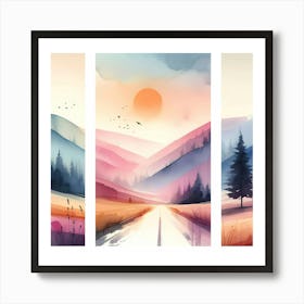 Watercolor Landscape Set Art Print