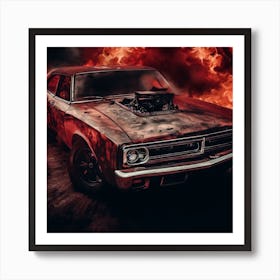 Classic Muscle Car In Flames Art Print