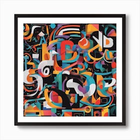 An Image Of A House With Letters On A Black Background, In The Style Of Bold Lines, Vivid Colors, Gr Art Print