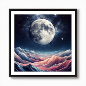 Full Moon Over Mountains Art Print