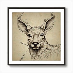 Deer Head Tattoo 1 Art Print