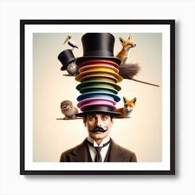 Man with colourful top hats Art Print