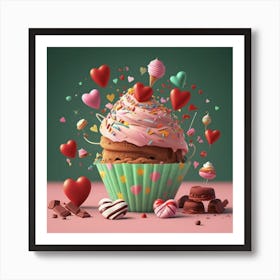 Cupcakes And Hearts Art Print