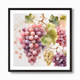 Pink grapes, White grapes, vine Art Print