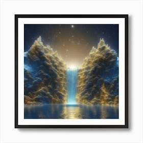 This Is A Surreal, Intricate Purpur Cg Rendering Graph,A Blue And Yellowe Fountain Of Life,The Trans Art Print