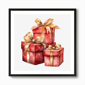 Watercolor Christmas Gift Boxes Art Print