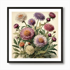 Asters Wildflower Vintage Botanical Art Print Art Print