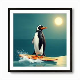 Penguin Surfing 1 Art Print