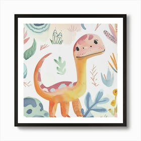 Cute Muted Pastels Deinonychus Dinosaur   2 Art Print