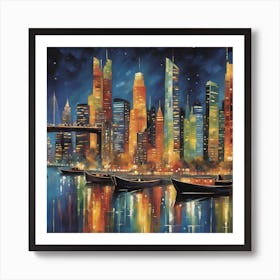 Vibrant City Lights Exploring Urban Artistry and Skyline Majesty Art Print