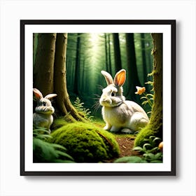 Rabbits In The Forest 2 Art Print