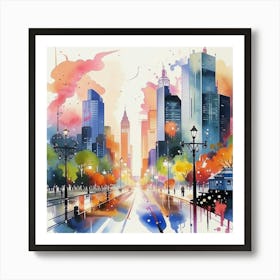 Cityscape Watercolor Painting Art Print