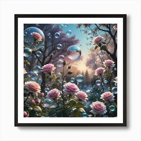 Pink Roses And Bubbles Art Print