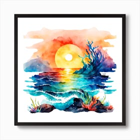 Watercolor Seascape 3 Art Print