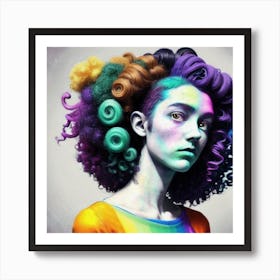 Colorful Girl With Curly Hair Art Print