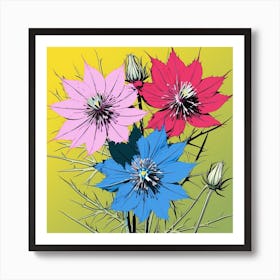 Andy Warhol Style Pop Art Flowers Love In A Mist Nigella 1 Square Art Print