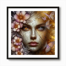 Face Of A Woman With Butterflies Art Print