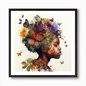 Watercolor Butterfly African Woman  #5 Art Print