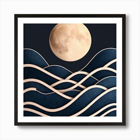 Moon And Waves 1 Art Print