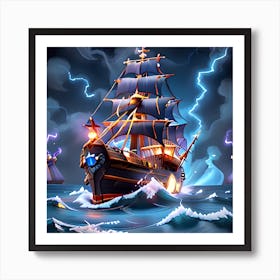 Pirate Ship In Stormy Sea 6 Art Print