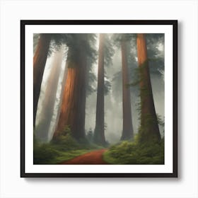 Forest of giant trees in the fog Art Print