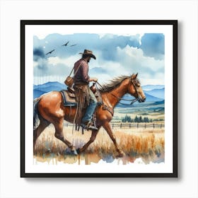 Watercolor Cowboy Painting Art Print