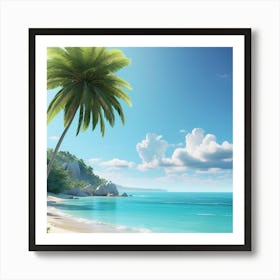 Tropical Beach With Palm Trees Art Print