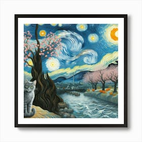 Starry Night Cat 1 Art Print