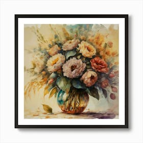 Flowers In A Vase Watercolor Painting Art Print