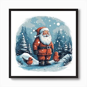 Santa Claus And Birds Art Print