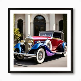 Vintage Car In Front Of Mansion Art Print