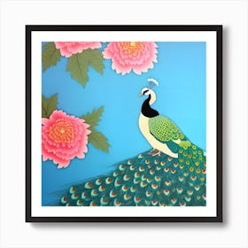 Peacock And Peonies, Japanese Art 2 Art Print