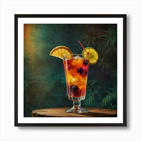 Tropical Cocktail On A Wooden Stump Art Print