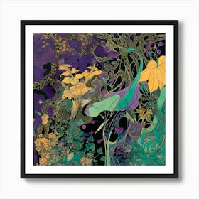 Flowers Trees Forest Mystical Forest Nature Art Print