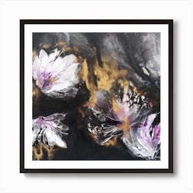 Black Background Abstract Flowers 2 Square Art Print