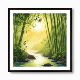 A Stream In A Bamboo Forest At Sun Rise Square Composition 402 Art Print