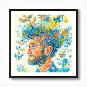 Man With Birds In His Head Affiche