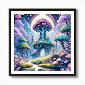 A Fantasy Forest With Twinkling Stars In Pastel Tone Square Composition 139 Art Print