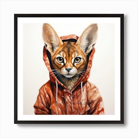 Watercolour Cartoon Caracal In A Hoodie Art Print