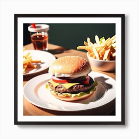 Hamburger And French Fries Art Print