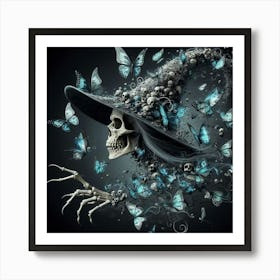 Skeleton Witch With Butterflies Art Print