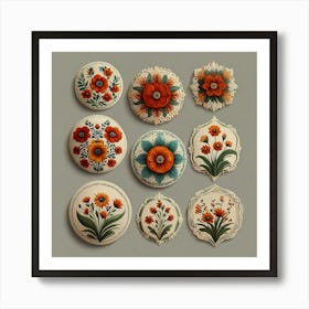 Set Of Flower Buttons Art Print