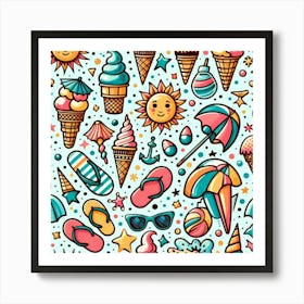 Seamless Pattern With Ice Cream Art Print