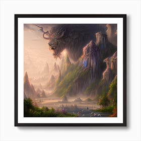 Gigantic Beast In The Mountains Art Print