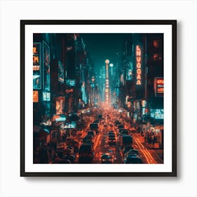 Neon City At Night Art Print