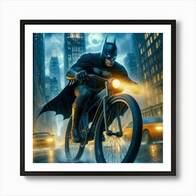 Batman riding cycle in Gotham city Art Print