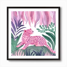 Pink Leopard in Jungle   Art Print