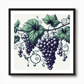 Line Art grapes and vines 3 Art Print