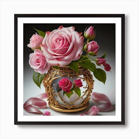 Roses in Antique fuchsia jar 8 Art Print